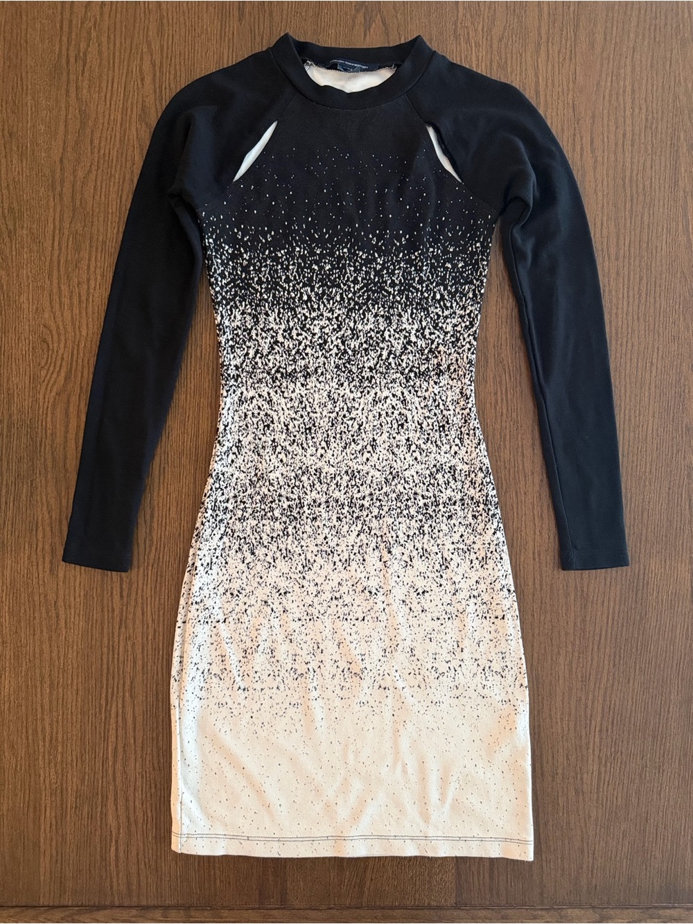 French Connection Black to Cream Ombre Long-Sleeve Bodycon Dress
